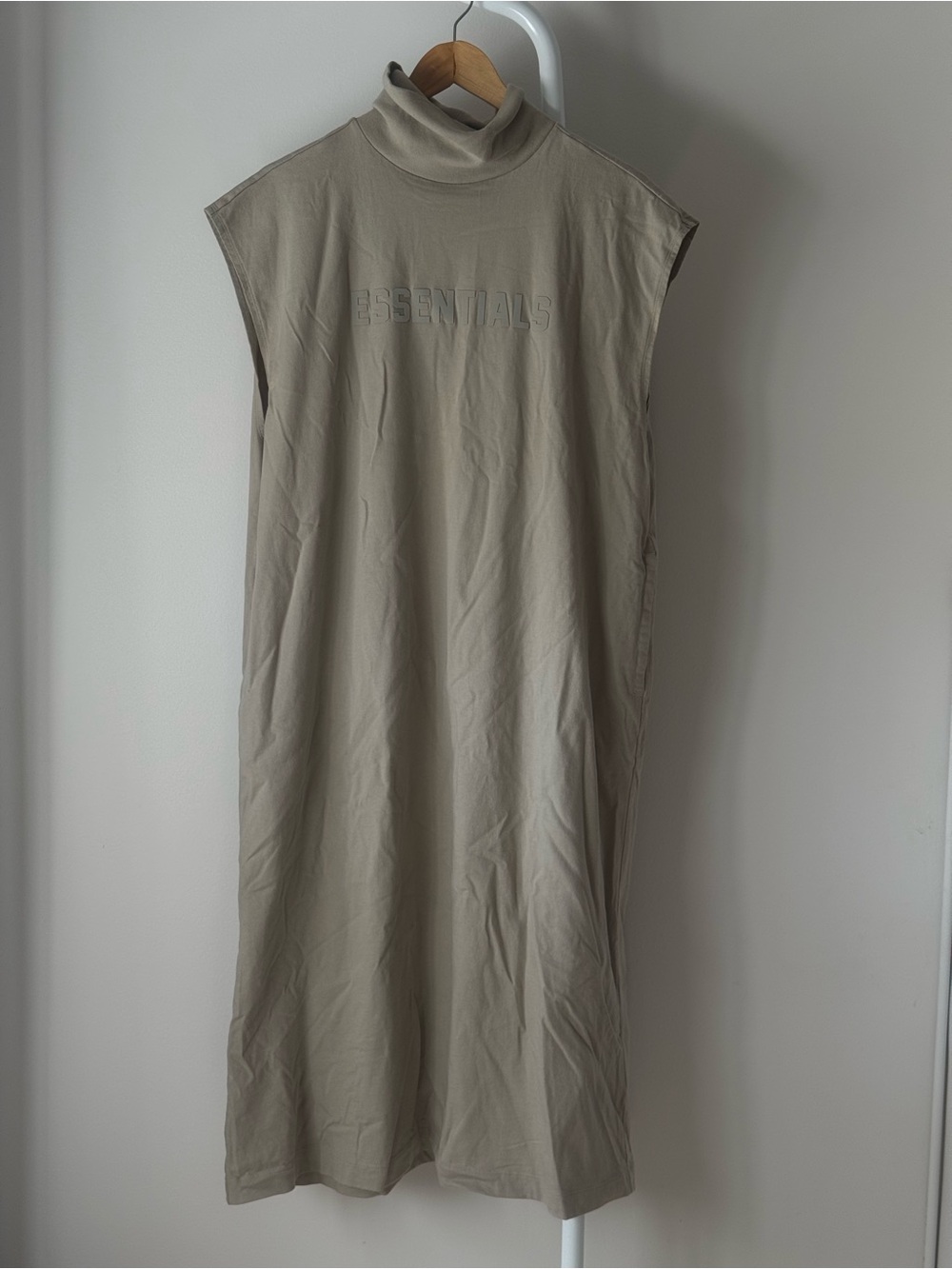 Essentials Sleeveless Turtleneck Midi Dress in Taupe
